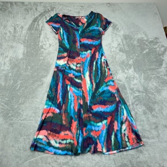 Soft Surroundings Womens PL Tie-Dye Dress V-Neck Short Sleeve Rayon 6712 - Picture 1 of 7